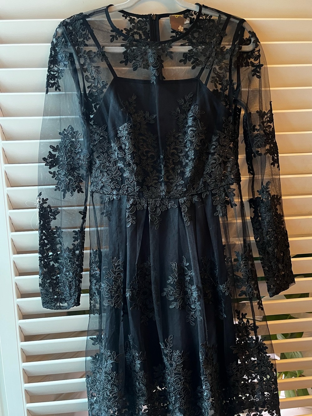 Taylor Black Sheer Lace Long-Sleeve Dress